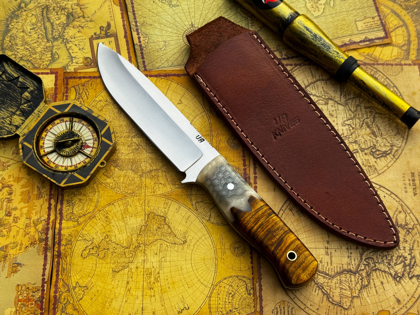 UA Camp Quest - Handmade 12 Inches Camping Knife with Sheath