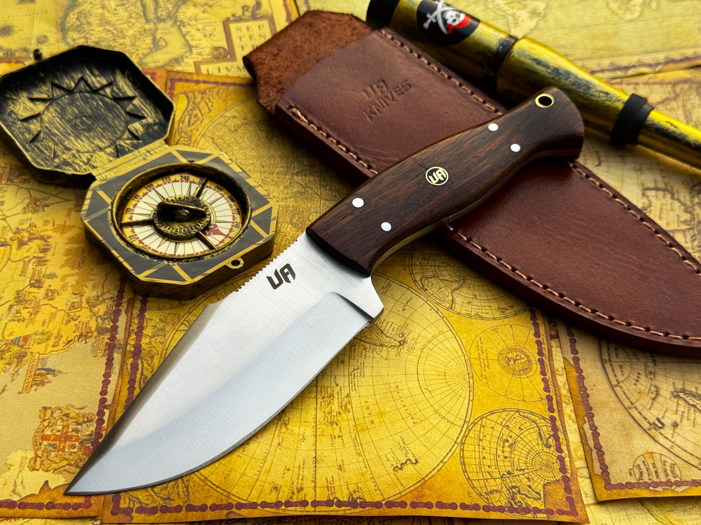 UA Black Thorne - Handmade Fixed Blade Camping Knife Rosewood Handle