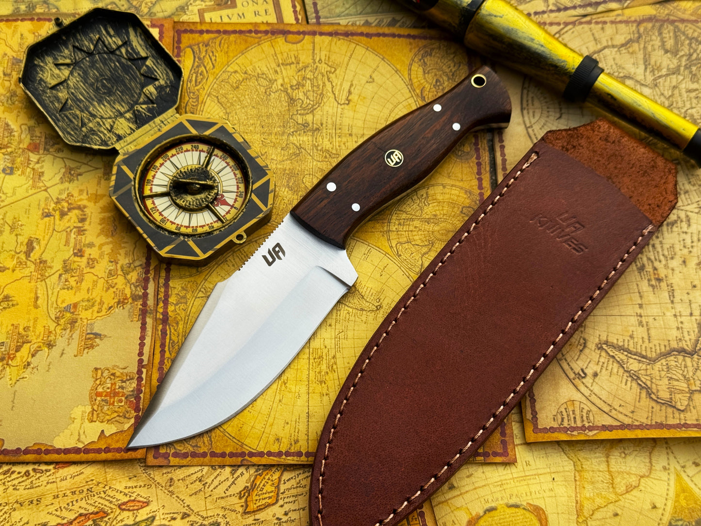 UA Black Thorne - Handmade Fixed Blade Camping Knife Rosewood Handle