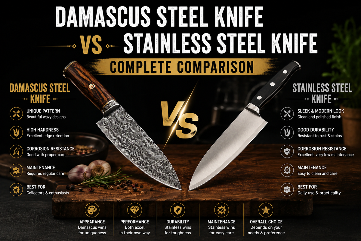 Damascus Steel Knife vs Stainless Steel Knife Complete Comparison