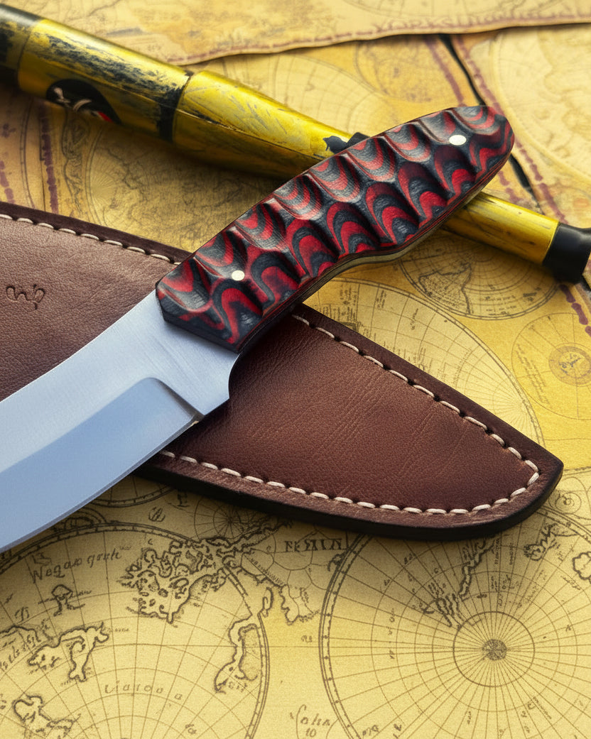 Durable fixed blade hunter knife with ergonomic wood handle