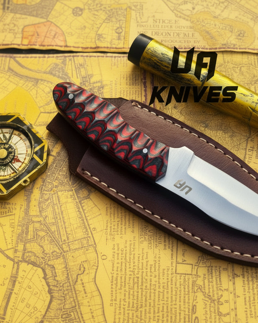 Durable fixed blade hunter knife with ergonomic wood handle and sharp edge