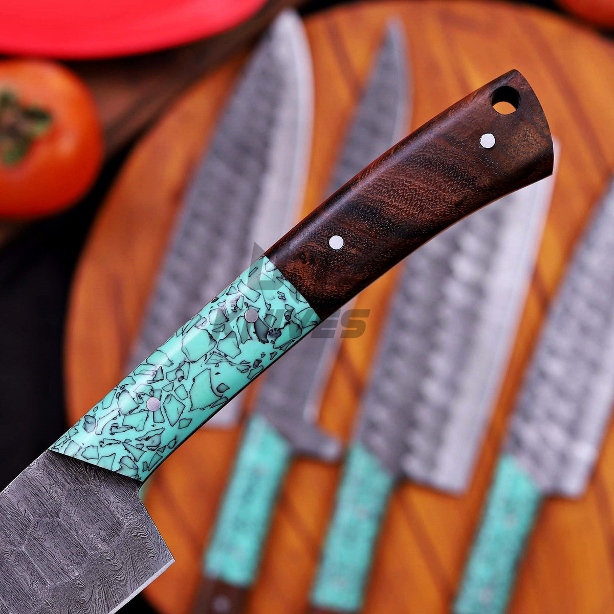 Handmade Damascus Steel Knife Set – Premium 5-Piece Chef Knife Set with Leather Roll