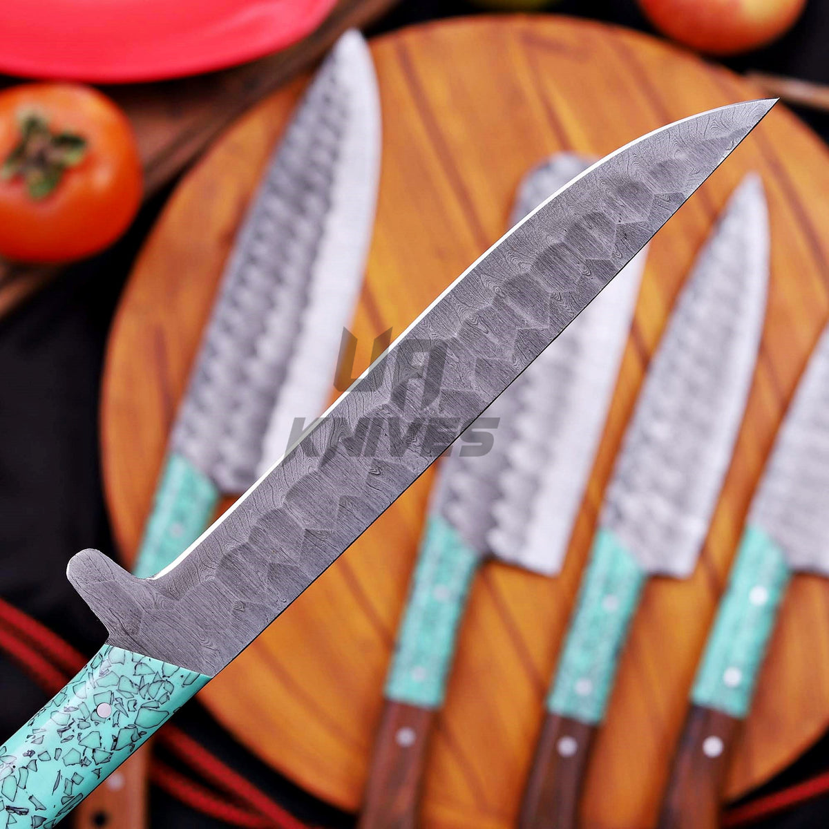 Handmade Damascus Steel Knife Set – Premium 5-Piece Chef Knife Set with Leather Roll