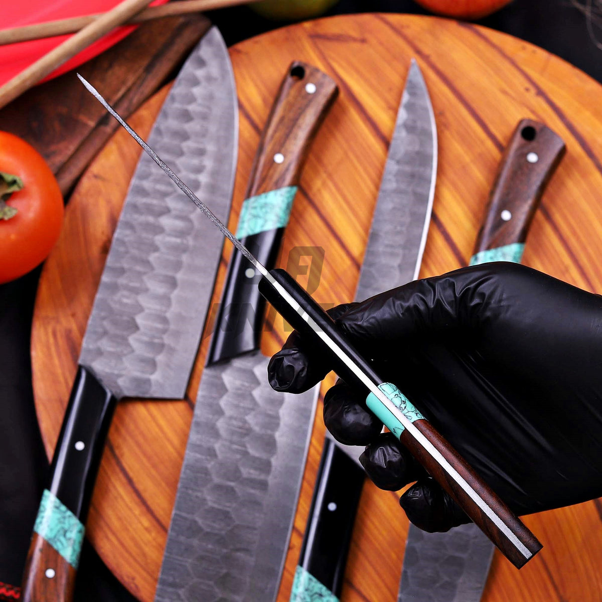 Premium Damascus Chef Knife Set – Handmade 5-Piece Kitchen Knife Set with Leather Case