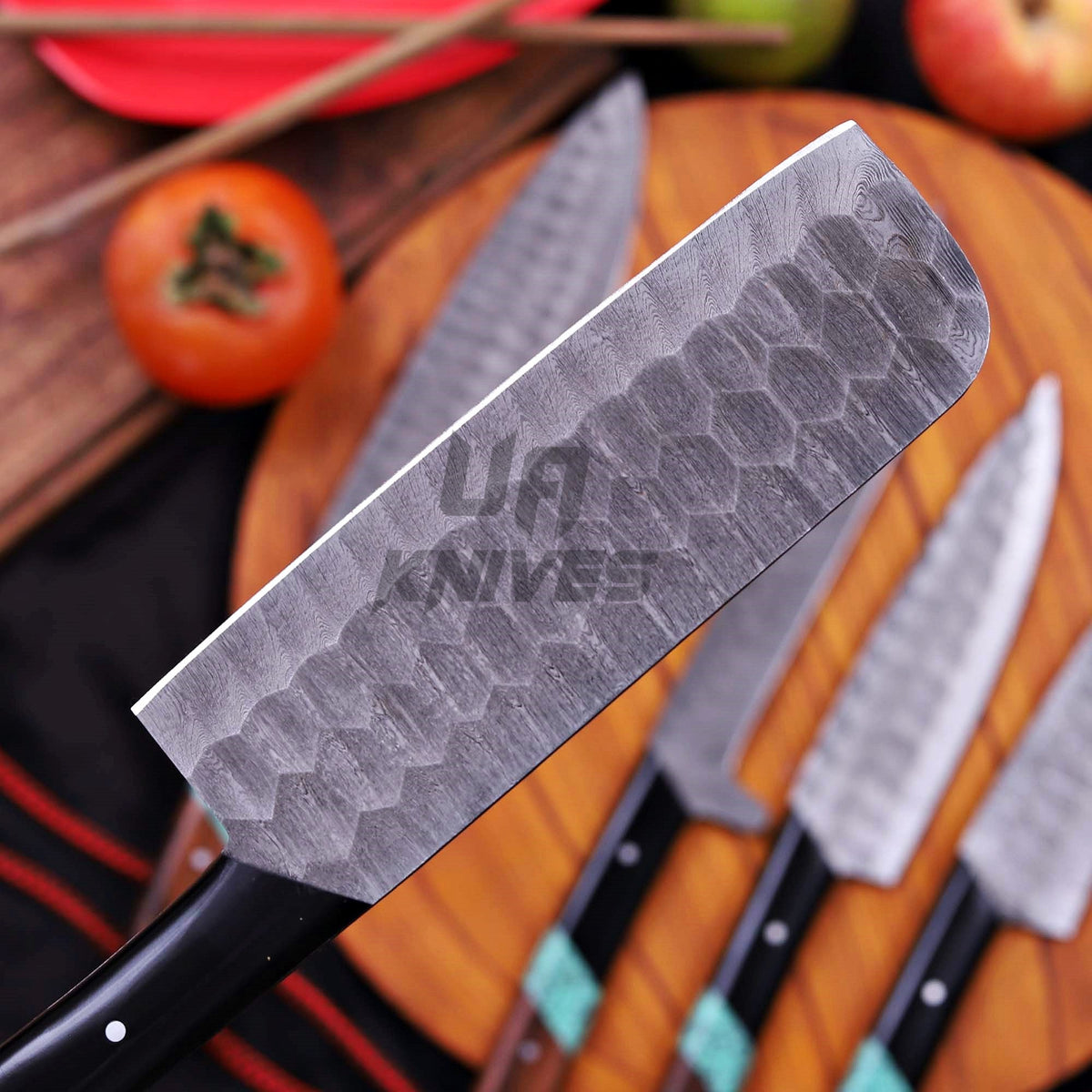 Premium Damascus Chef Knife Set – Handmade 5-Piece Kitchen Knife Set with Leather Case