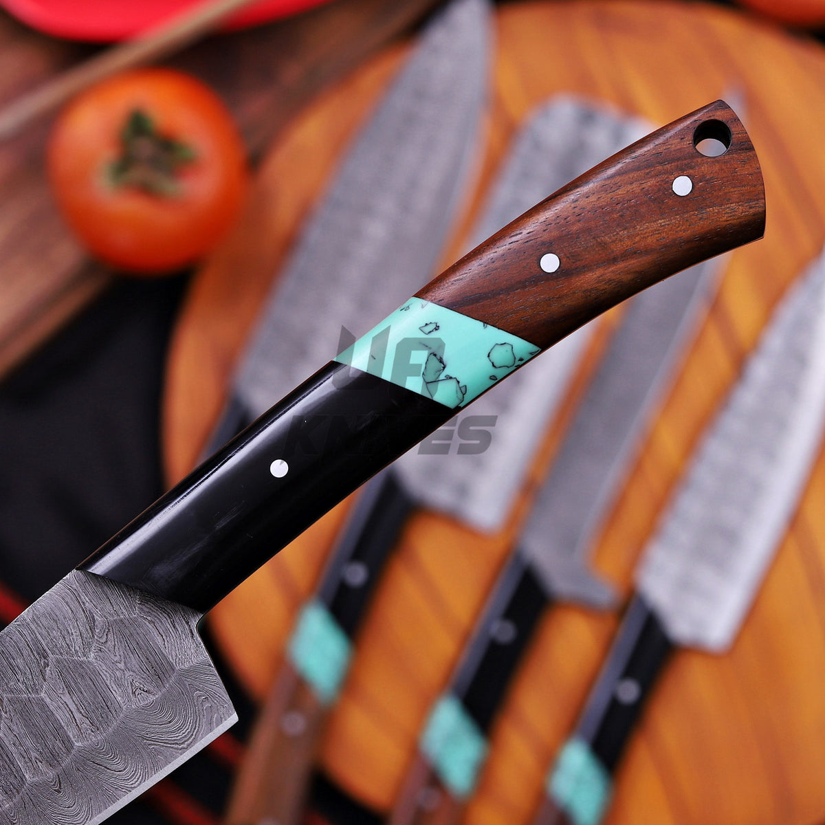 Premium Damascus Chef Knife Set – Handmade 5-Piece Kitchen Knife Set with Leather Case