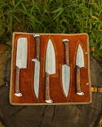 Handmade Damascus fixed blade knife set with leather sheath stainless steel knives