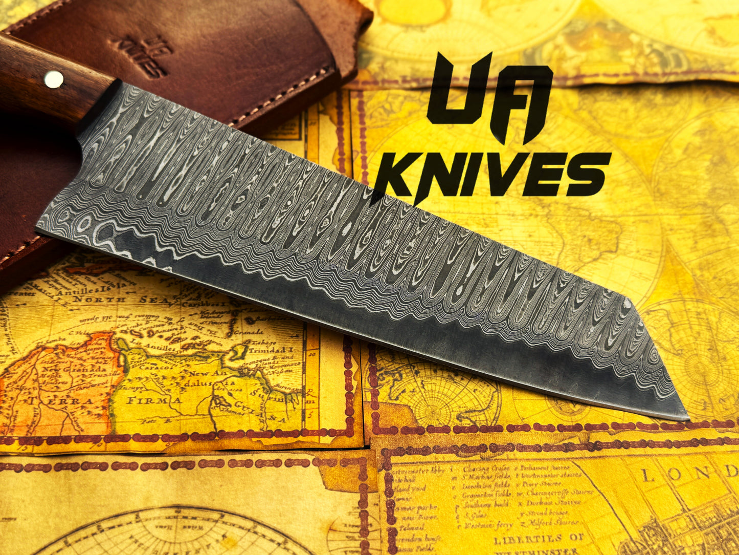 UA Prisma -  Sanmai Damascus Steel Japanese Santuko Chef Knife with Ergonomic Rosewood Handle