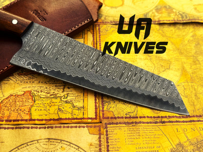 UA Prisma -  Sanmai Damascus Steel Japanese Santuko Chef Knife with Ergonomic Rosewood Handle