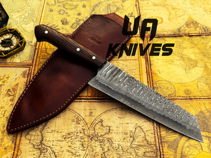 UA Prisma -  Sanmai Damascus Steel Japanese Santuko Chef Knife with Ergonomic Rosewood Handle