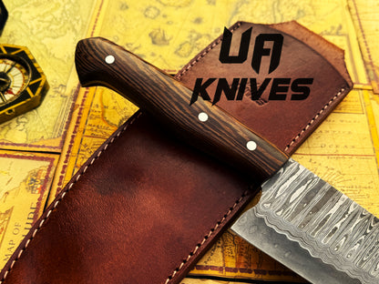 UA Prisma -  Sanmai Damascus Steel Japanese Santuko Chef Knife with Ergonomic Rosewood Handle