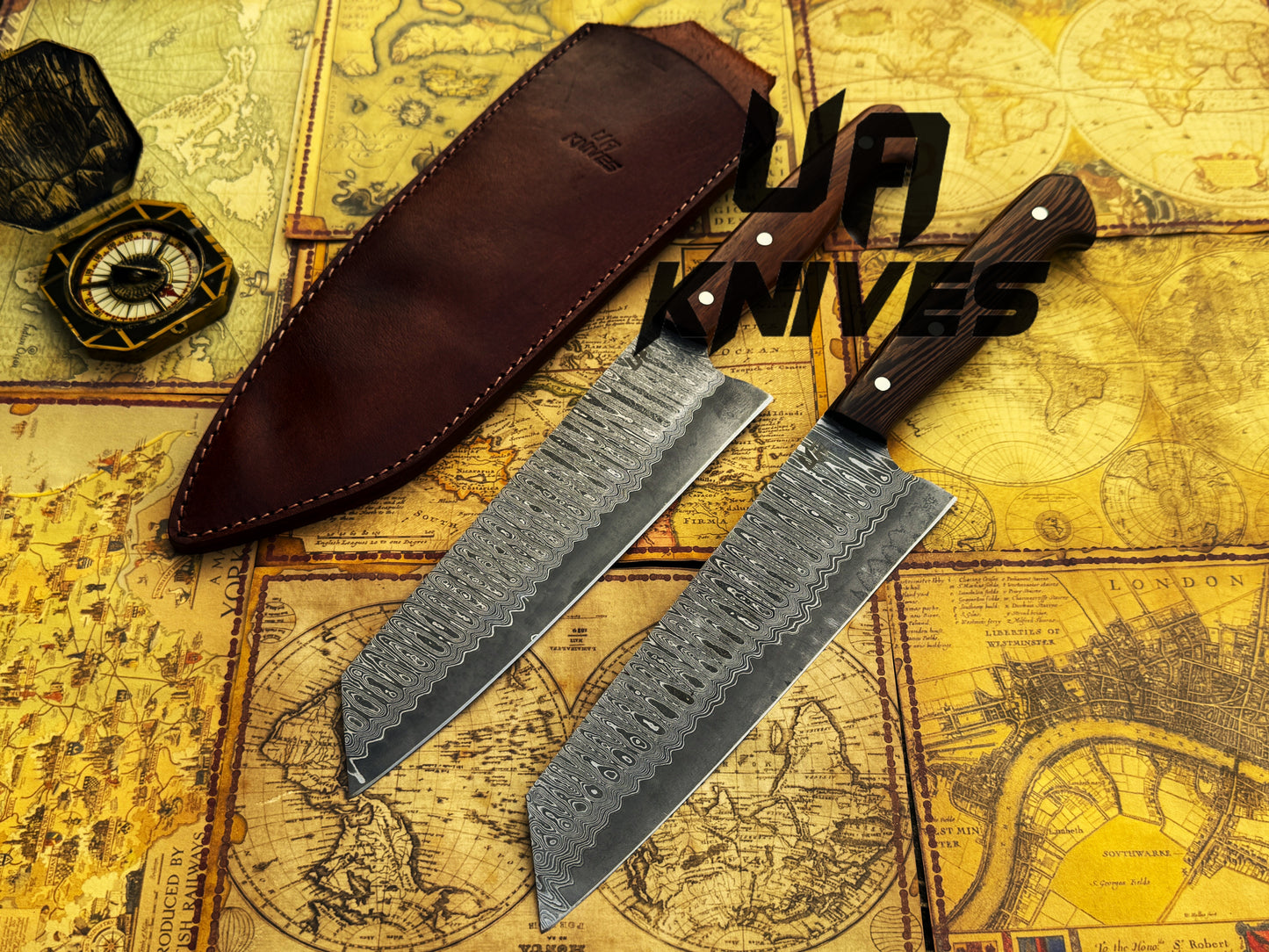 UA Prisma -  Sanmai Damascus Steel Japanese Santuko Chef Knife with Ergonomic Rosewood Handle