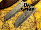 UA Knives Prisma Sanmai Damascus steel Japanese chef knife with ergonomic rosewood handle, showcasing a sharp blade and stylish design.
