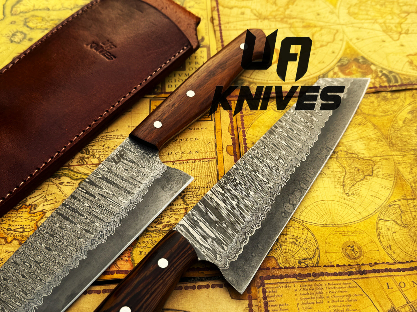 UA Prisma -  Sanmai Damascus Steel Japanese Santuko Chef Knife with Ergonomic Rosewood Handle