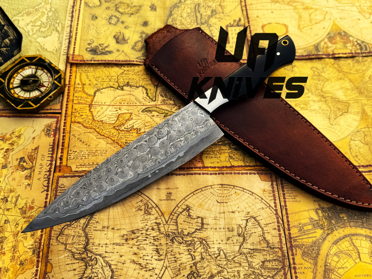 Hand Forged Damascus Steel Full Tang Professional Lightweight Chef Knife with Sheath