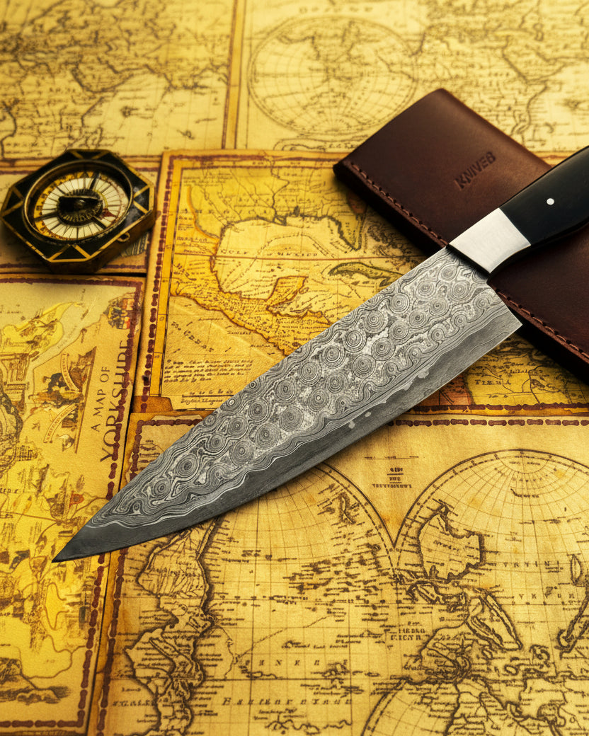 Damascus knife damascus pattern steel blade with elegant forged finish style