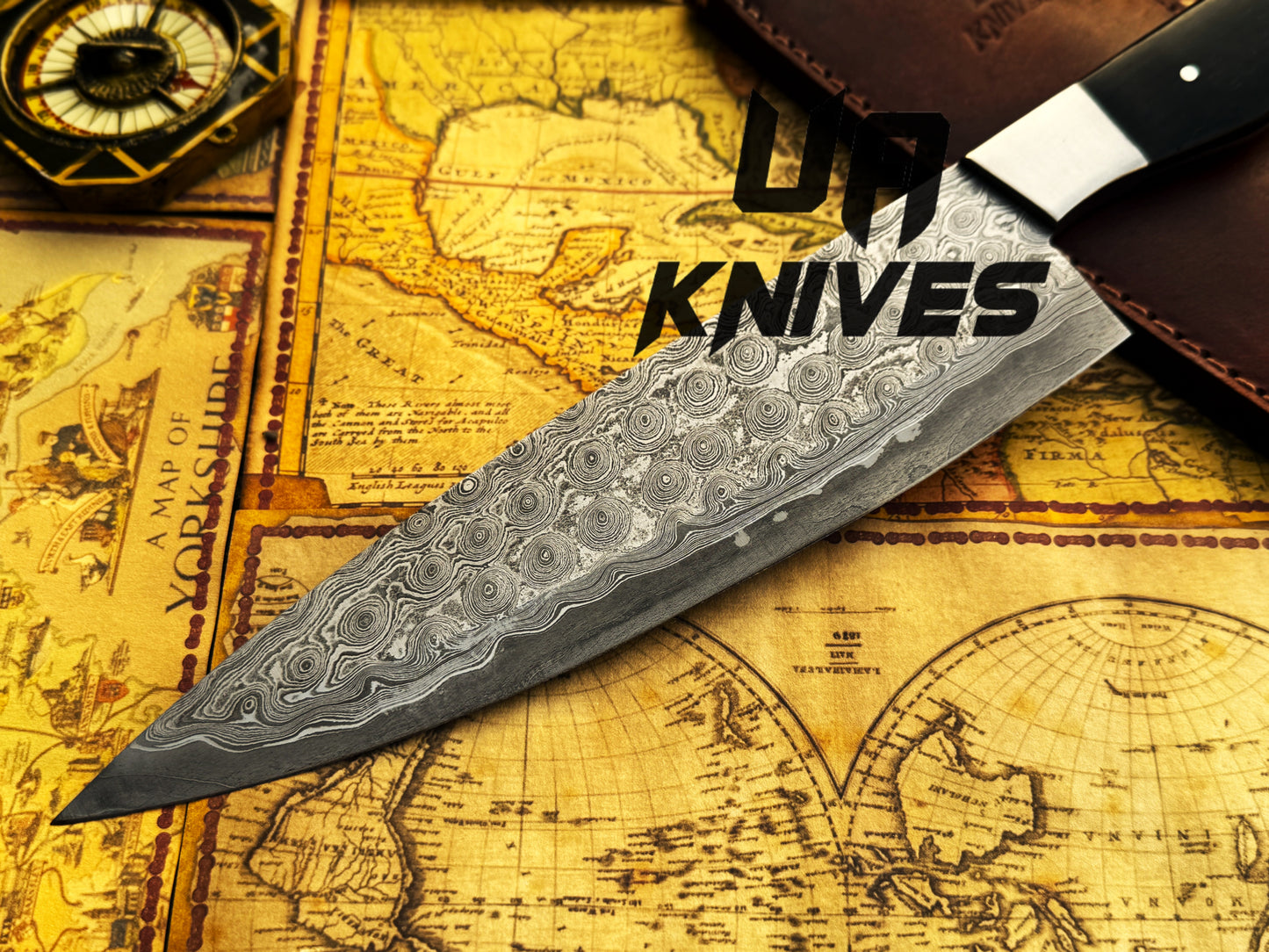 Hand Forged Damascus Steel Full Tang Professional Lightweight Chef Knife with Sheath