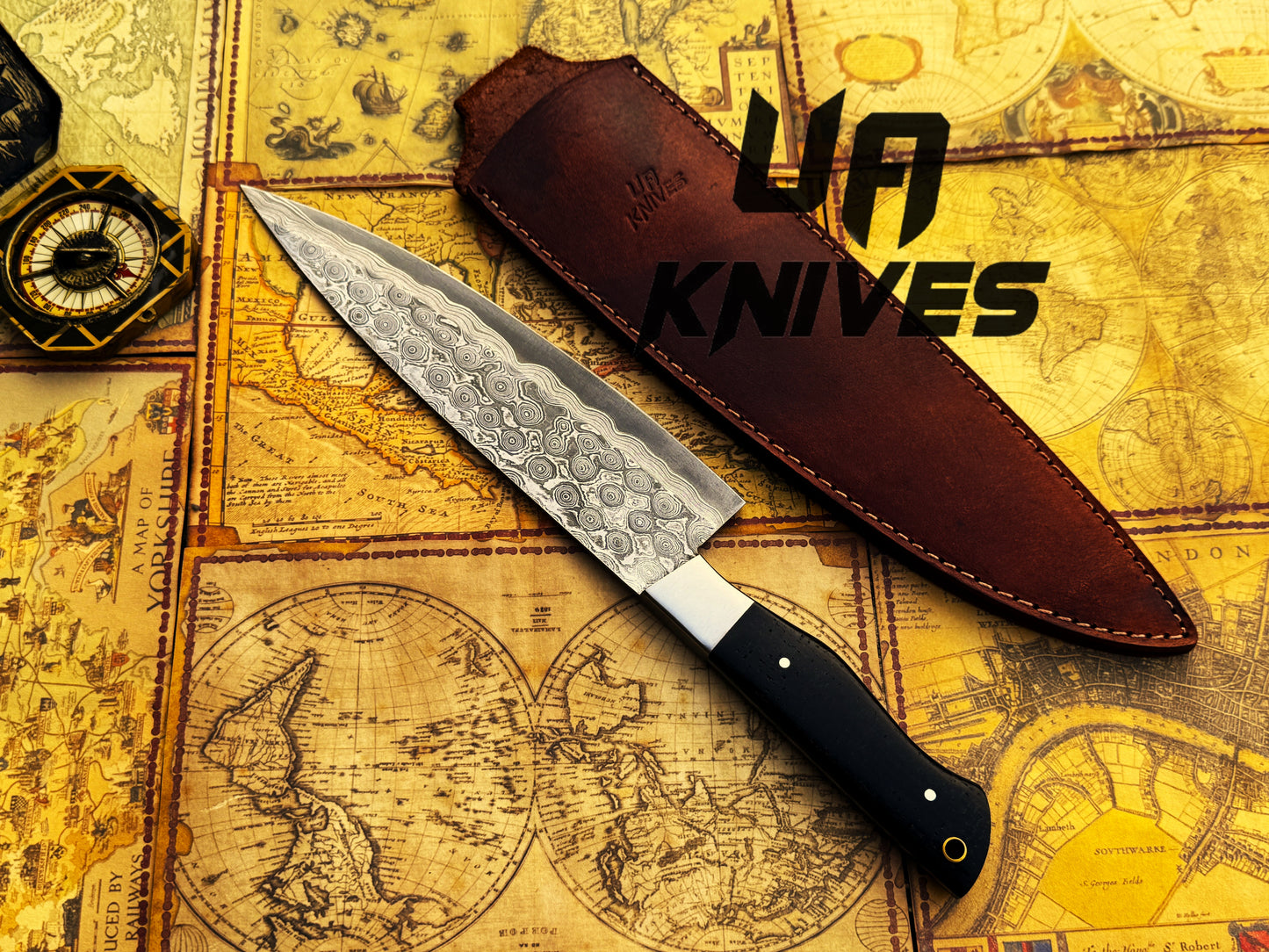 Hand Forged Damascus Steel Full Tang Professional Lightweight Chef Knife with Sheath