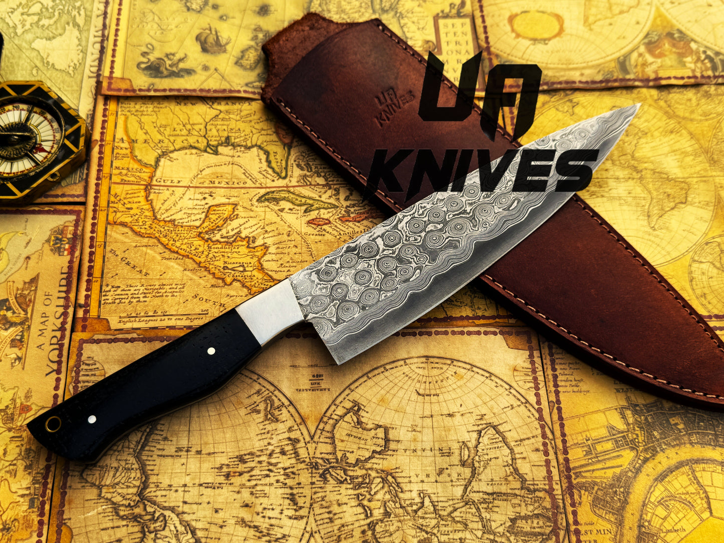Hand Forged Damascus Steel Full Tang Professional Lightweight Chef Knife with Sheath