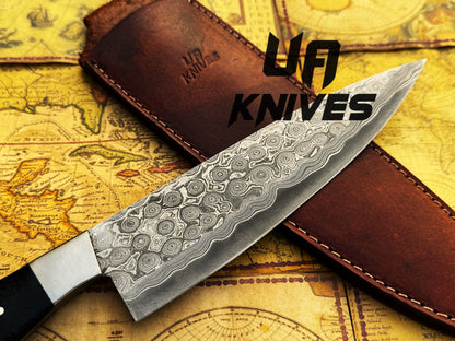 Hand Forged Damascus Steel Full Tang Professional Lightweight Chef Knife with Sheath