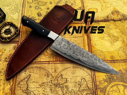Hand Forged Damascus Steel Full Tang Professional Lightweight Chef Knife with Sheath