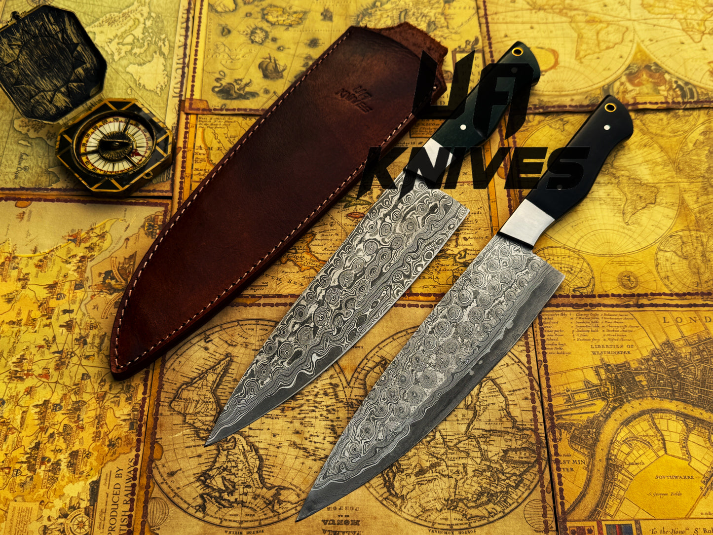 Hand Forged Damascus Steel Full Tang Professional Lightweight Chef Knife with Sheath