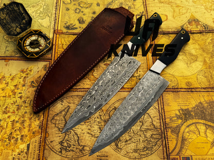 Hand Forged Damascus Steel Full Tang Professional Lightweight Chef Knife with Sheath