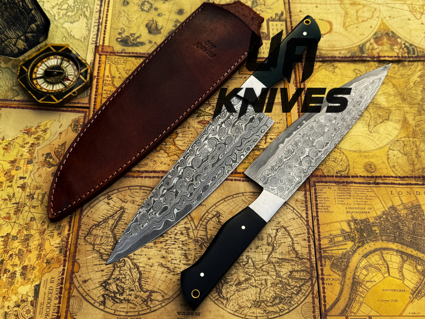 Hand Forged Damascus Steel Full Tang Professional Lightweight Chef Knife with Sheath