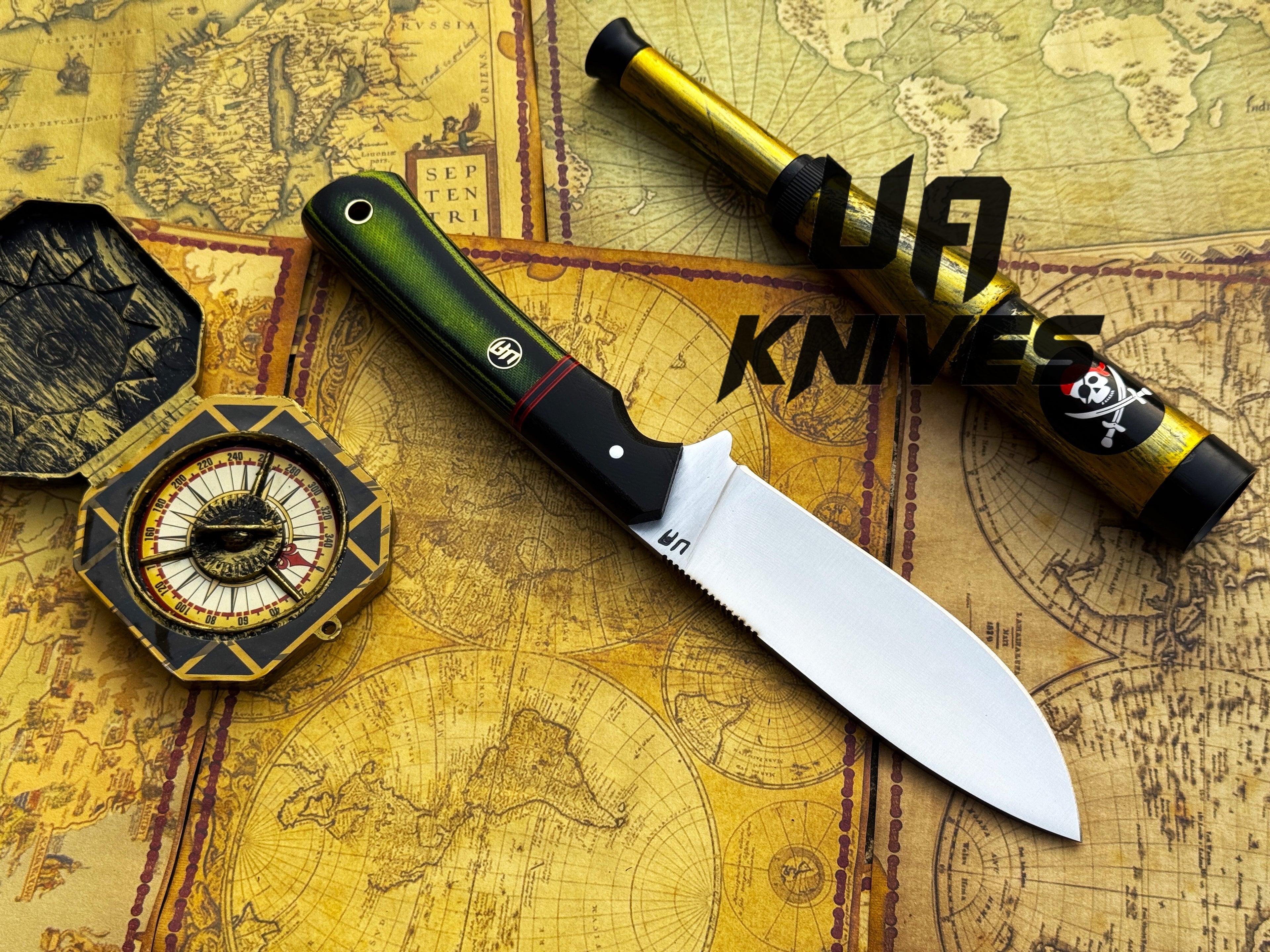 UA Forest Ranger camping knife with hand-forged blade and G10 Micarta handle, ideal for hunting and outdoor survival.