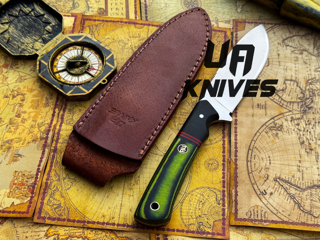 UA Forest Ranger camping hunting knife with 11-inch blade and G10 Micarta handle, hand-forged by UA Knives.