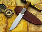 UA Knives Camp Quest handmade 12-inch camping hunting knife with sheath, featuring a sturdy blade and leather handle for outdoor use.