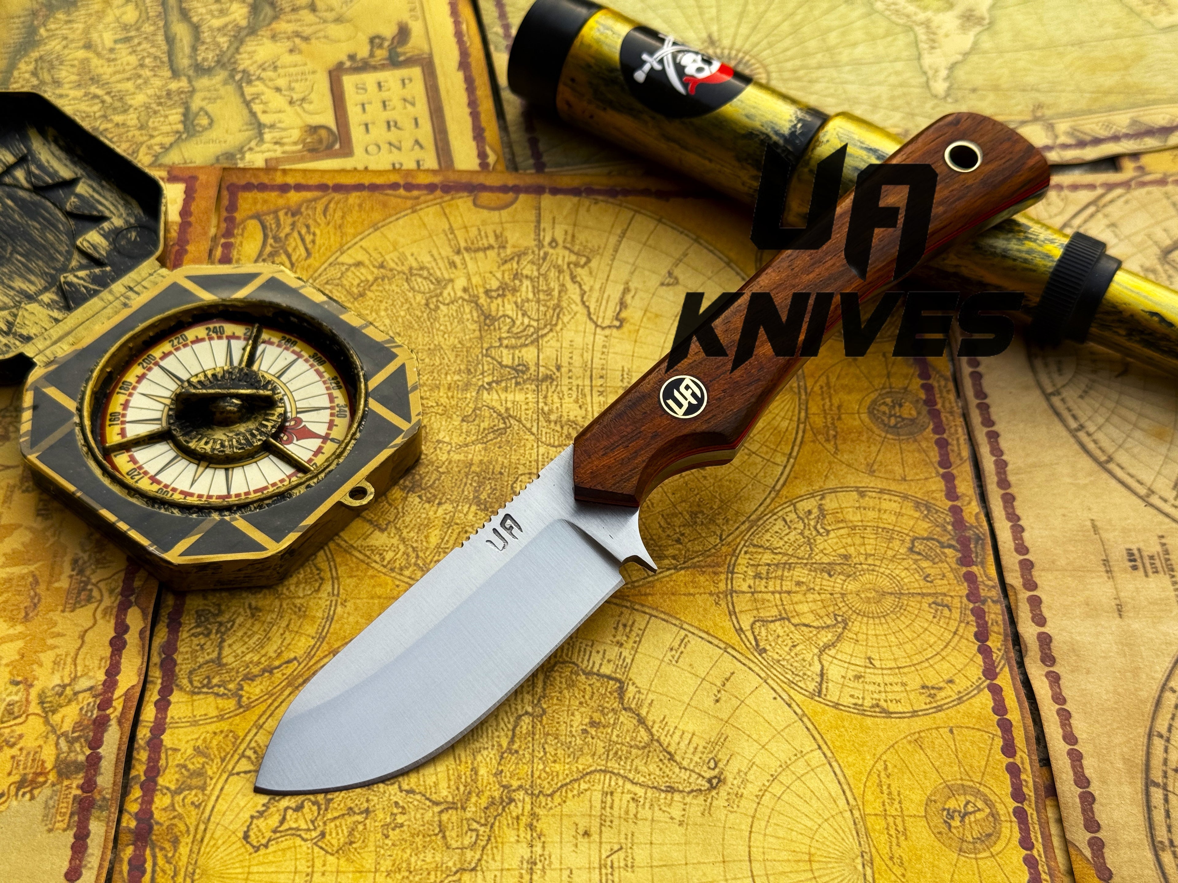 UA Knives Cobra Strike handmade camping knife with sheath, lightweight and durable for outdoor camping and survival tasks.