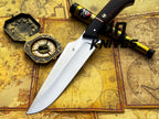 UA Knives Dragons Tooth handmade Bowie hunting knife with sheath, featuring a sharp blade and textured handle.