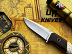 UA Silver Myst stainless steel camping skinning knife with sheath, featuring a sharp blade and durable handle for outdoor use.