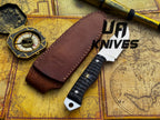 UA Knives Silver Myst camping knife with hand-forged 12C27 blade and sheath, ideal for hunting and outdoor tasks.