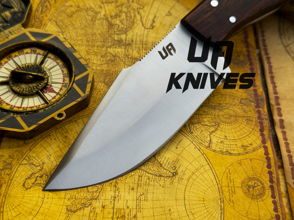 UA Black Thorne handmade fixed blade camping knife with rosewood handle, ideal for outdoor camping and survival tasks.