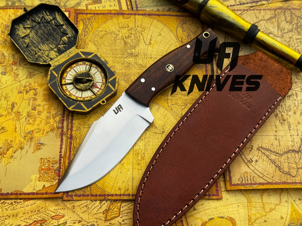 UA Black Thorne handmade fixed blade camping knife with rosewood handle, ideal for outdoor camping and survival tasks.