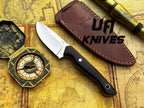 Handmade UA Oakheart camping survival and bushcraft knife with a wooden handle and fixed blade for outdoor adventures.