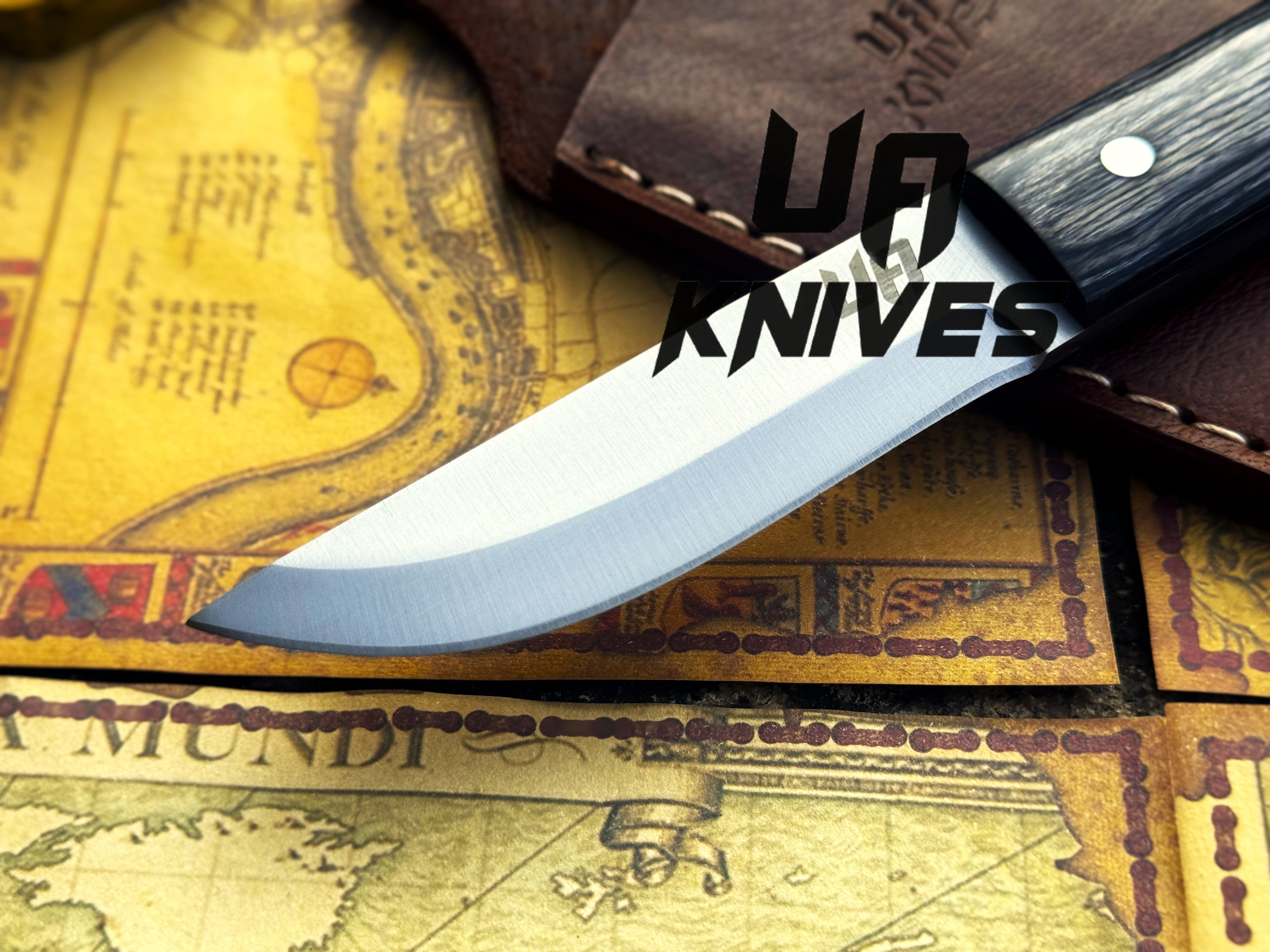 UA Eagle Eye camping knife by UA Knives, hand-forged stainless steel EDC knife with sheath, full tang design for outdoor use