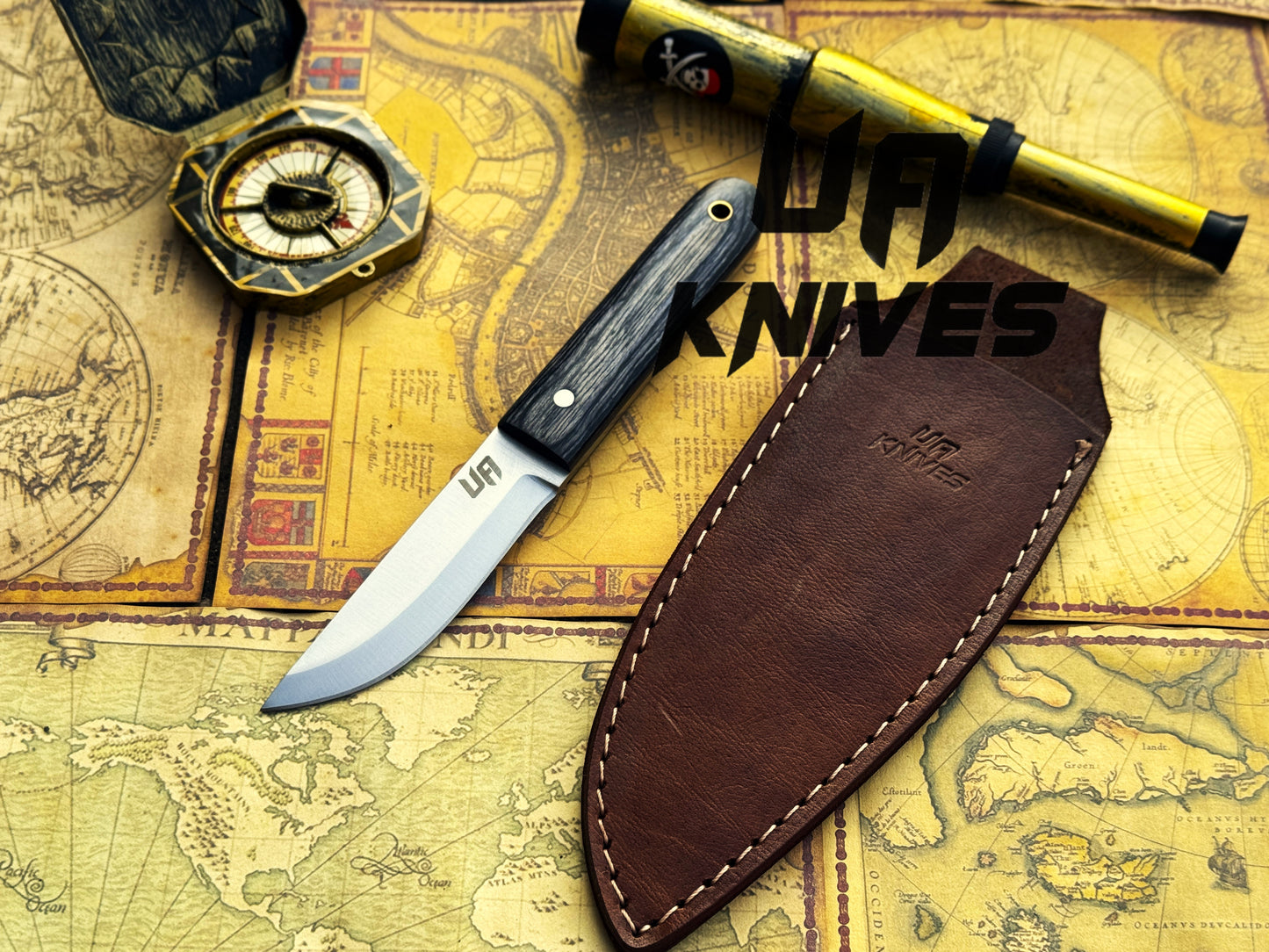 UA Eagle Eye - Hand Forged Pakku Style Full Tang Stainless Steel EDC Knife with Sheath