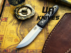 UA Eagle Eye camping knife by UA Knives, hand-forged Pakku style full tang stainless steel EDC knife with sheath, outdoors setting