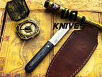 UA Knives Eagle Eye camping knife featuring hand-forged Pakku style full tang stainless steel blade with sheath.