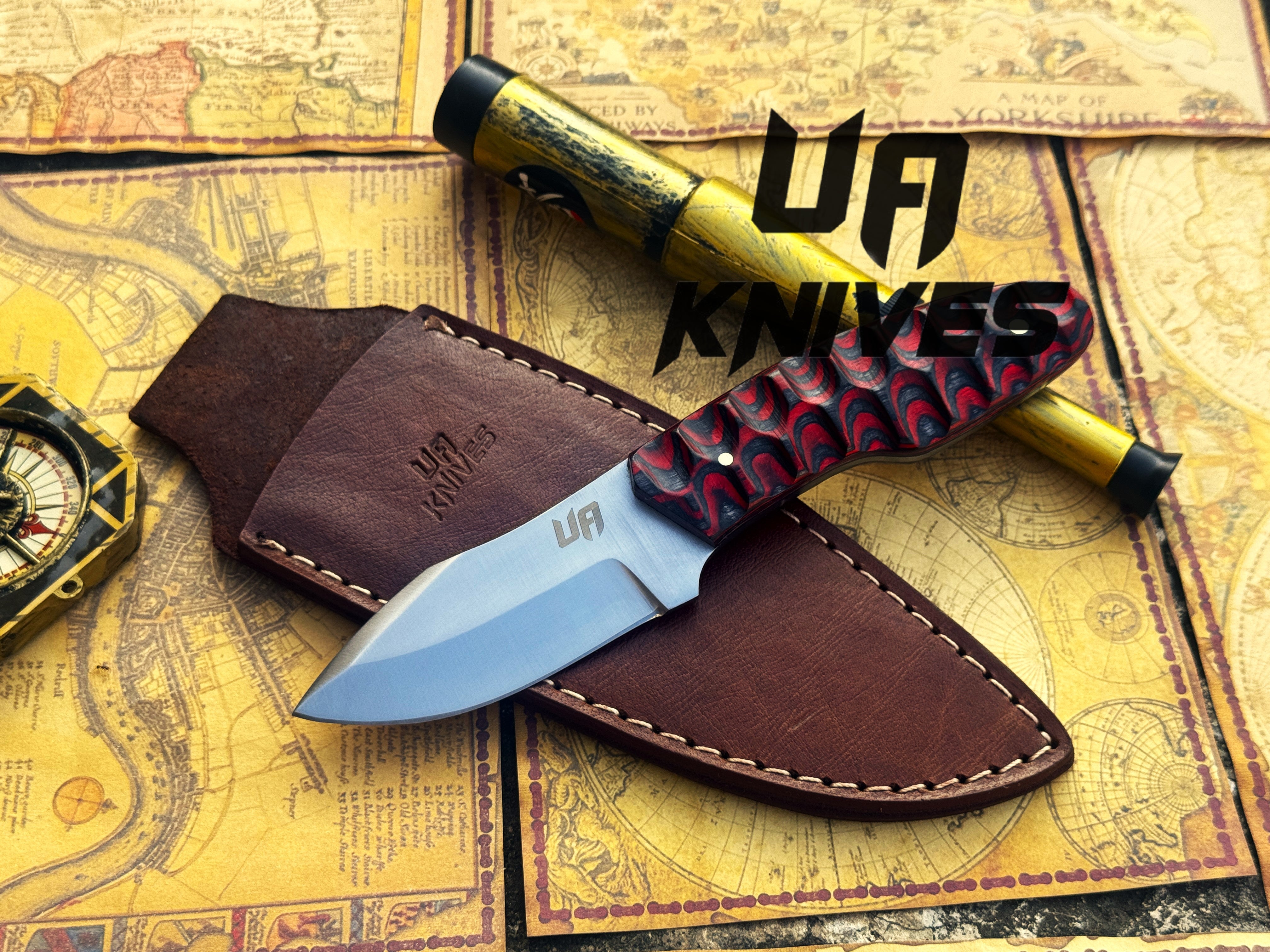 Handmade 12C27 Stainless Steel Every Day Carry Bushcraft Camping Knife with Hand Carved Handle & Leather Sheath Main image