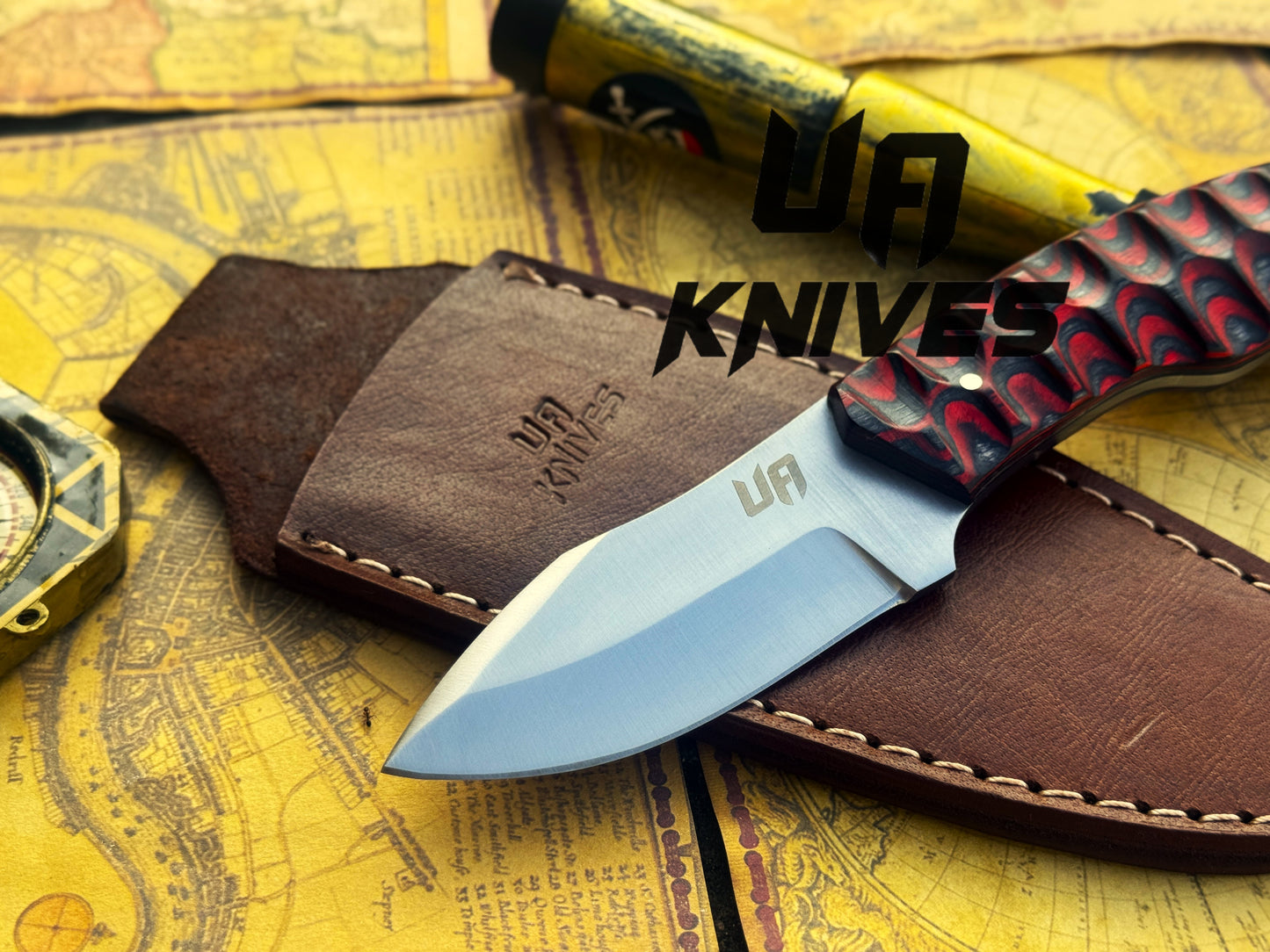Handmade 12C27 Stainless Steel Every Day Carry Bushcraft Camping Knife with Hand Carved Handle & Leather Sheath