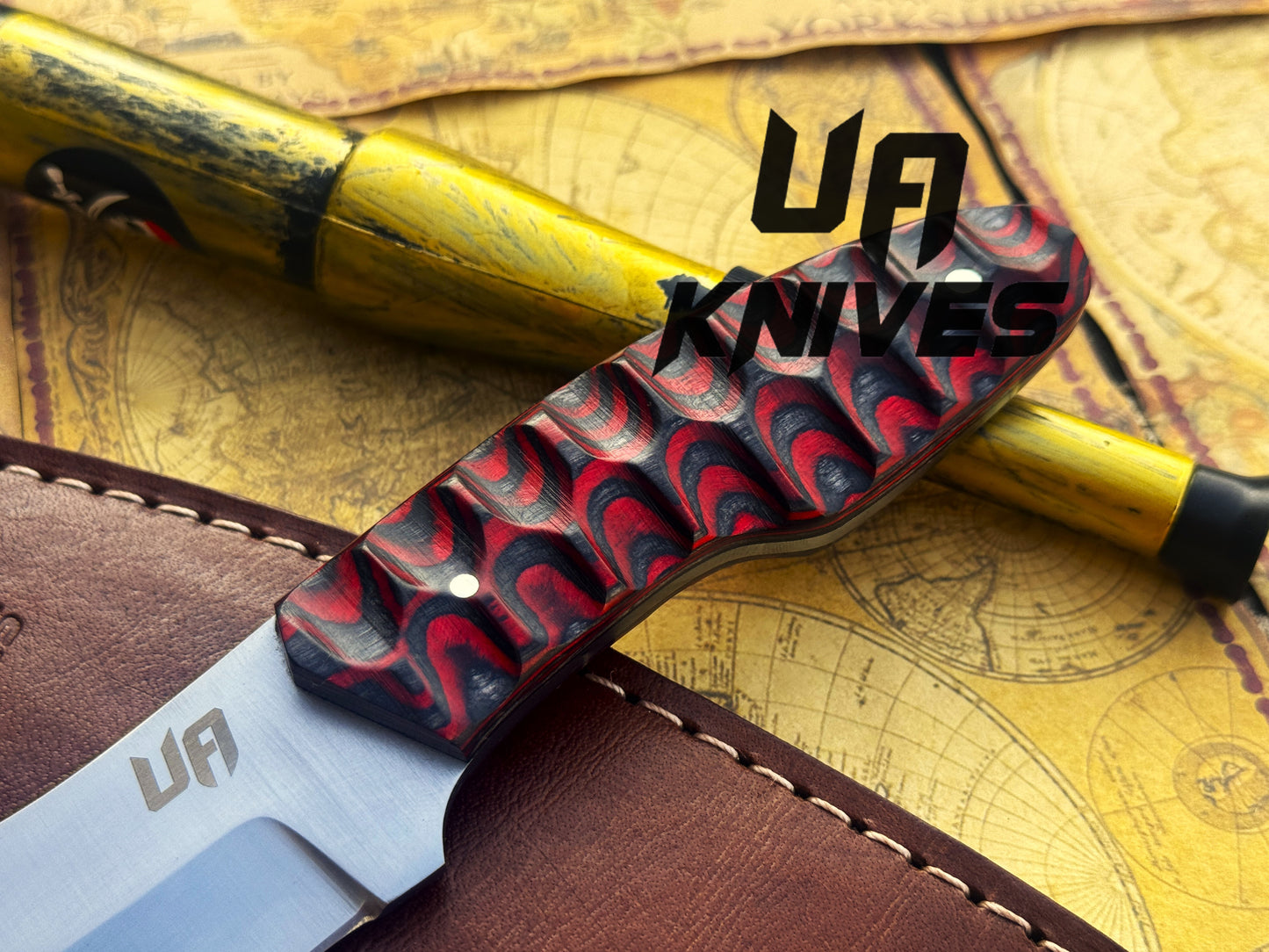 Handmade 12C27 Stainless Steel Every Day Carry Bushcraft Camping Knife with Hand Carved Handle & Leather Sheath