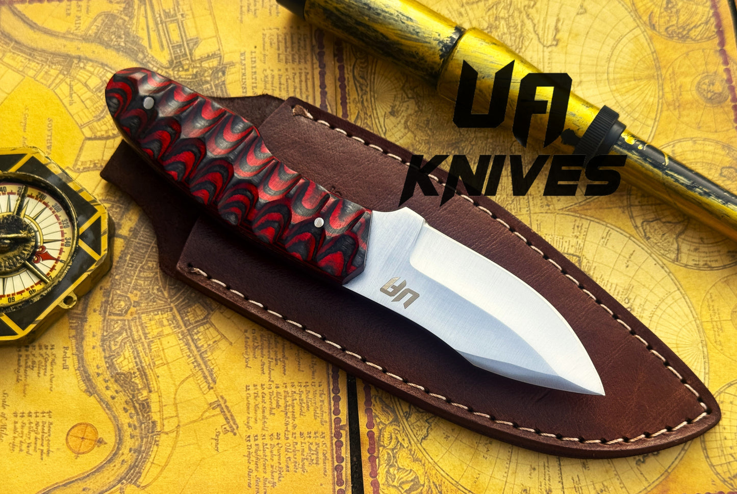 Handmade 12C27 Stainless Steel Every Day Carry Bushcraft Camping Knife with Hand Carved Handle & Leather Sheath