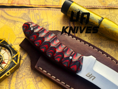 Handmade 12C27 Stainless Steel Every Day Carry Bushcraft Camping Knife with Hand Carved Handle & Leather Sheath