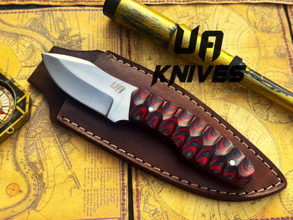 Handmade 12C27 Stainless Steel Every Day Carry Bushcraft Camping Knife with Hand Carved Handle & Leather Sheath
