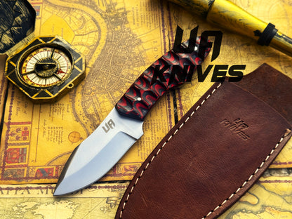 Handmade 12C27 Stainless Steel Every Day Carry Bushcraft Camping Knife with Hand Carved Handle & Leather Sheath